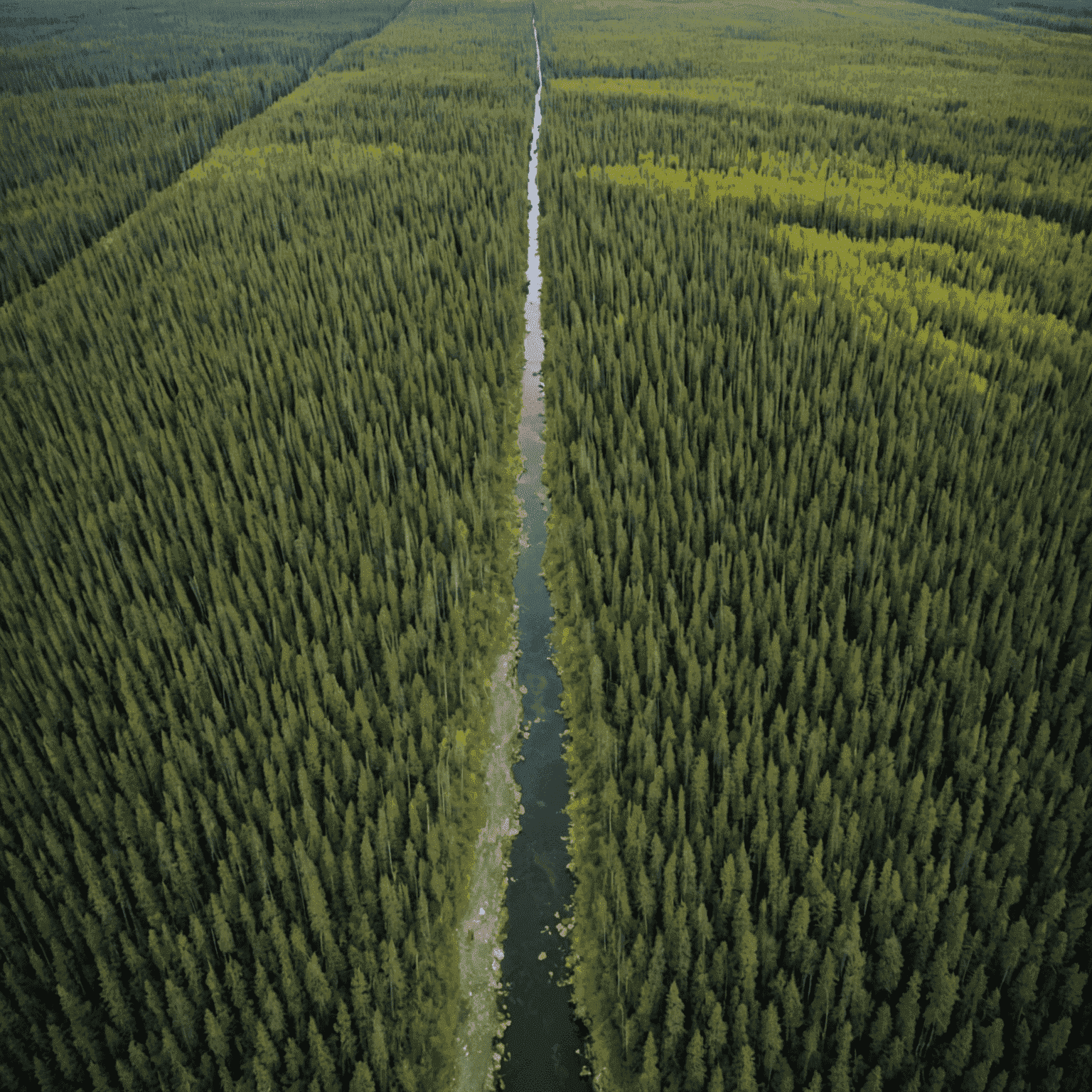 Split image showing pristine boreal forest on one side and cleared land for oil sands extraction on the other, highlighting the stark contrast in biodiversity